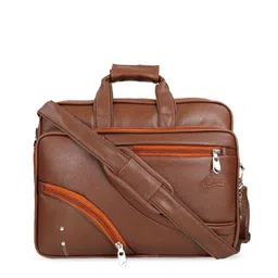 Leather World Unisex Tan Brown & Orange Solid Laptop Bag-picture-28