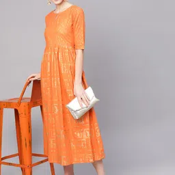 Gerua By Libas Women Orange Golden Block Print Maxi Dress-picture-34