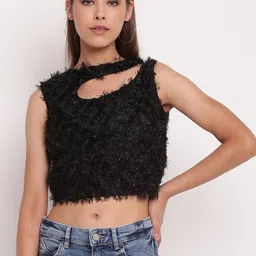 AKIMIA Black Choker Neck Regular Crop Top-picture-30
