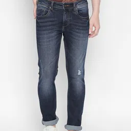 Basics Men Navy Blue Regular Fit Low-Rise Low Distress Stretchable Jeans-picture-30