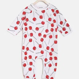 berrytree Kids Red & White Printed Organic Cotton Sustainable Rompers-image-12