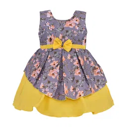 Wish Karo Girls Yellow & Grey Floral Printed Fit and Flare Dress-picture-10
