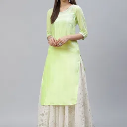 AURELIA Women Green Thread Work Detail Kurta-image-81