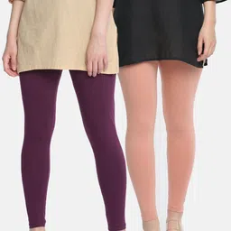 Dollar Missy Women Pack Of 2 Solid Cotton Ankle-Length Leggings-picture-30