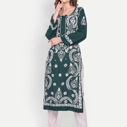 Indiankala4u Floral Embroidered Chikankari Kurta-picture-31