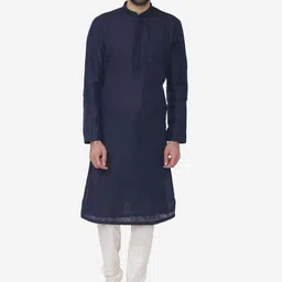 Manu Men Navy Blue & White Embroidered Kurta with Churidar-picture-27