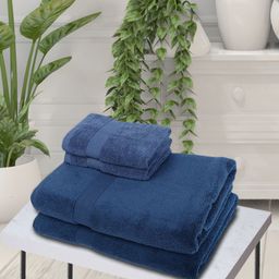 BIANCA Set Of 4 Blue Solid 500 GSM Pure Cotton Towel Set-picture-33
