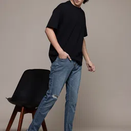 The Roadster Lifestyle Co. Men Slim Tapered Fit Low Distress Heavy Fade Stretchable Jeans-image-1