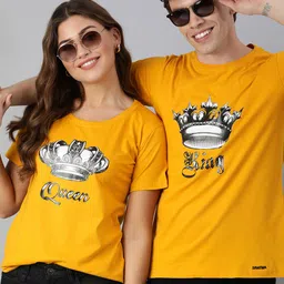 BRATMA Men Mustard Yellow  Charcoal Grey Printed Round Neck Pure Cotton T-shirt-image-31