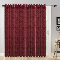 HOSTA HOMES Maroon Set of 4 Geometric Long Door Curtain-picture-41