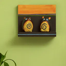 ExclusiveLane Brown & Yellow Wood Pocket Wall Shelf-image-73