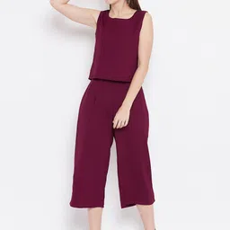 Belle Fille Women Burgundy Solid Layered Culotte Jumpsuit-picture-30