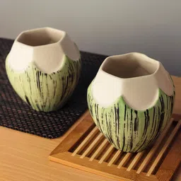 Homesake Set of 2 Green & Beige Ceramic Coconut Mugs-image-38