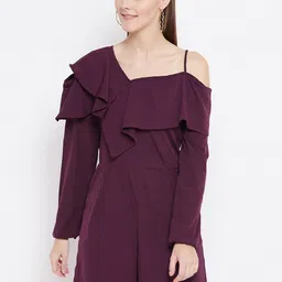 Belle Fille Women Burgundy One-Shoulder Solid Playsuit-picture-27