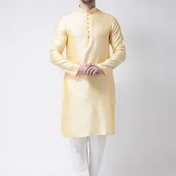 SG LEMAN Men Yellow & White Self Design Kurta with Pyjamas-image-85