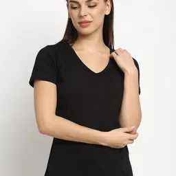 Rute Women Black Solid V-Neck T-shirt-image-17