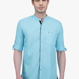 Kuons Avenue Men Turquoise Blue Slim Fit Solid Casual Shirt-image-53