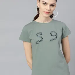 STREET 9 Women Olive Green Printed Round Neck T-shirt-picture-34