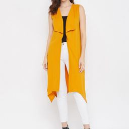 Hypernation Women Yellow Solid Open Front Shrug-picture-16