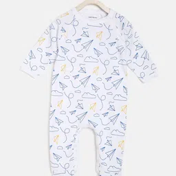 berrytree Kids Blue & White Printed Organic Cotton Sustainable Rompers-picture-38
