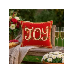 THROW PILLOW Joy Print Golden Fringe Cushion Cover (One Size) image 4