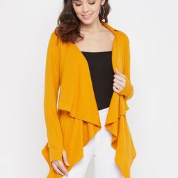 Hypernation Women Yellow Solid Open Front Shrug-picture-22