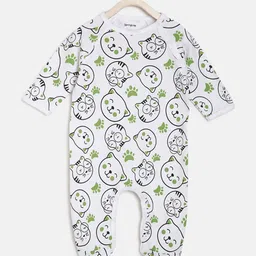 berrytree Kids Green & White Printed Organic Cotton Sustainable Rompers-picture-21
