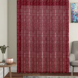 HOSTA HOMES Maroon Set of 4 Floral Door Curtain-picture-26