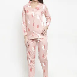 Claura Women Nude-Coloured & White Printed Night suit-picture-10