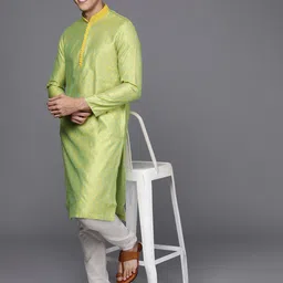 Manyavar Men Green Pure Cotton Ethnic Motifs Woven Design  Kurta with Pyjamas image 1