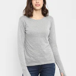 appulse Women Grey Solid Round Neck T-shirt-image-81