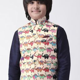 Hangup Boys Cream-Coloured & Red Printed Woven Nehru Jacket-picture-28