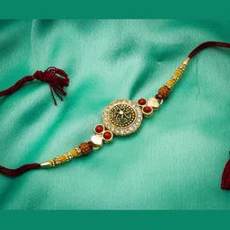 Aadita Men Gold Toned & Red AD Stone Studded Rakhi-picture-34