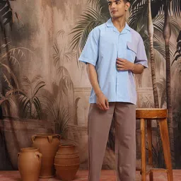 Sangria Pure Cotton Colourblocked Shirt-image-0
