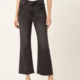 Madame Women Pure Cotton Wide Leg Mildly Distressed Light Fade Jeans-picture-13