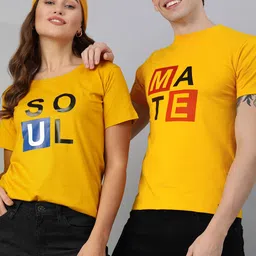BRATMA Men Mustard Yellow  Black Typography Print Round Neck Pure Cotton T-shirt-picture-50