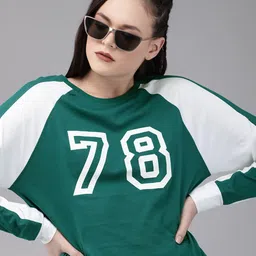 The Roadster Lifestyle Co Women Green Printed Round Neck Pure Cotton T-shirt-picture-34
