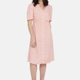 ISU Women Peach-Coloured Printed Fit and Flare Dress-image-56