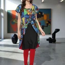 Pannkh Women Blue & Black Printed A-Line Kurta-image-42