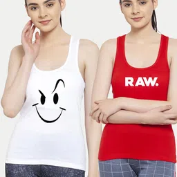 Friskers Set of 2 White & Red Tank Top-image-3