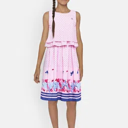 Peppermint Girls Pink Printed Fit and Flare Dress-image-75