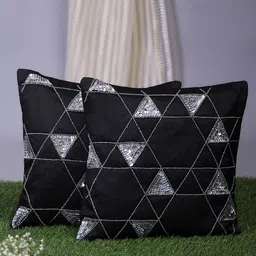 Alina decor Set Of 2 Black & Grey Embellished Square Cushion Covers-image-55