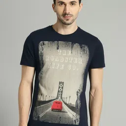 Roadster Men Navy Blue Printed Round Neck Pure Cotton T-shirt-picture-26