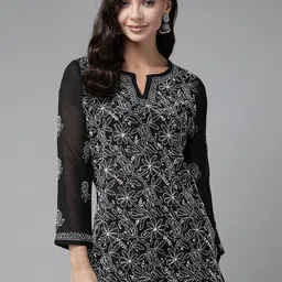 ADA Black & White Ethnic Motifs Embroidered Chikankari Handloom Kurti-picture-18