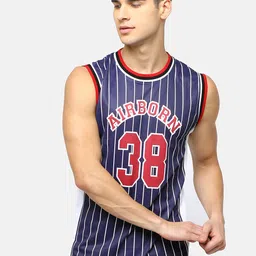 Maniac Men Navy Blue & White Striped Round Neck T-shirt-picture-37