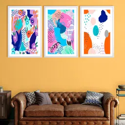 999Store Set Of 3 Blue & Pink Shapes Printed Wall Art-picture-30