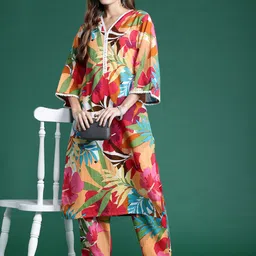 Indo Era Floral Printed Pure Cotton Co-Ords-picture-20