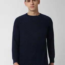 Peter England Casuals Men Navy Blue Self-Design Pullover Sweater-picture-28