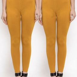 TAG 7 Women Pack Of 2 Mustard Yellow Solid Ankle-Length Leggings-picture-29