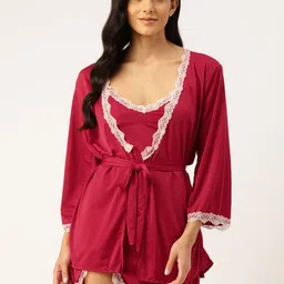 Ms.Lingies Satin Baby Doll With Robe & Thongs-picture-13